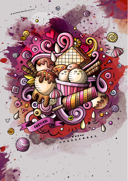 冰淇淋手绘涂鸦横幅。卡通详细的传单。图片下载