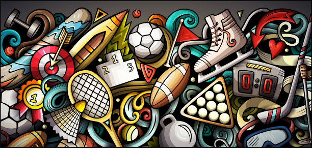 体育手绘涂鸦横幅。卡通详细的传单。图片下载