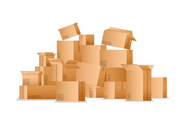 真实详细的3d堆纸板箱。向量图片下载