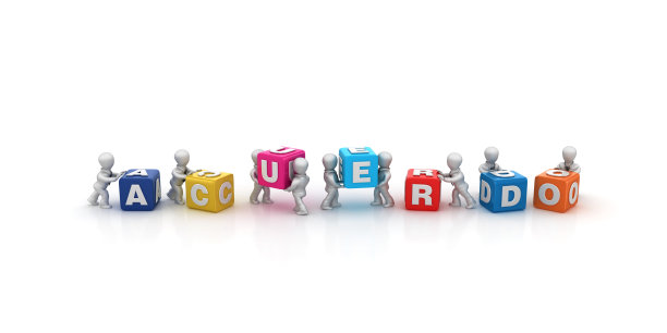 商务人员携带ACUERDO流行语立方体-西班牙语单词- 3D渲染图片下载