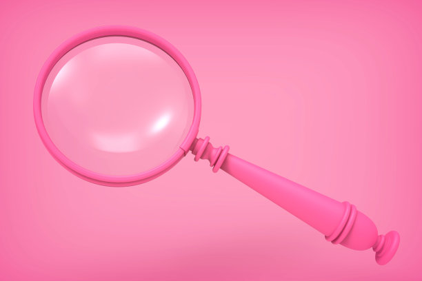 3D渲染粉色放大镜图标概念库存照片图片下载