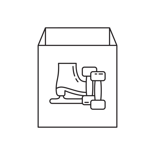 带有体育用品图标的纸板箱。线性图像图片下载