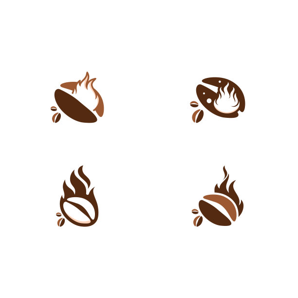 集热咖啡标志设计概念，火和咖啡豆标志符号矢量插图图片下载
