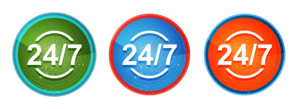 24/7图标抽象数字圆形按钮套装插图图片下载