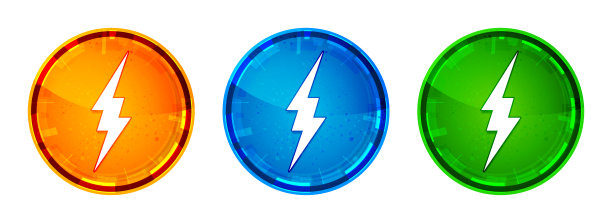 闪电图标闪亮抽象圆形按钮设置插图图片下载