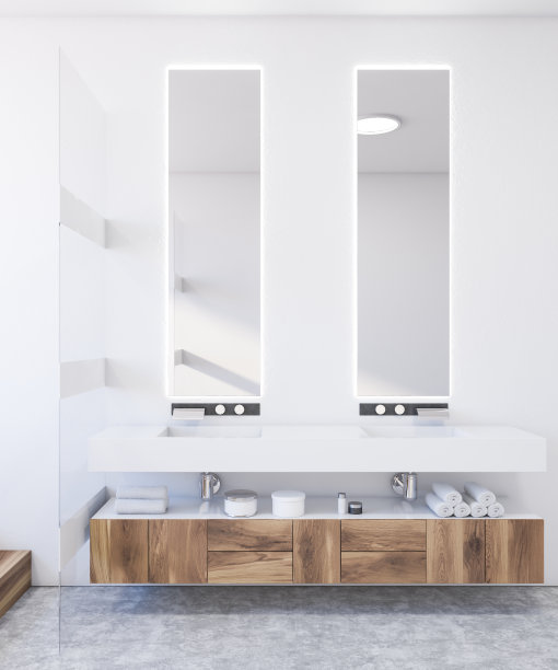 白色木质浴室的双水槽图片下载