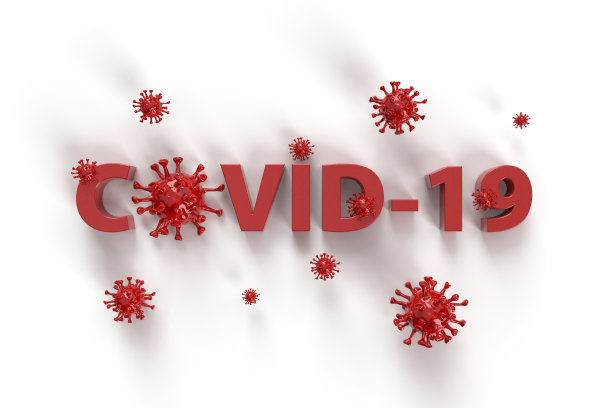 带有病毒细胞的COVID-19红色单词(剪切路径)图片下载