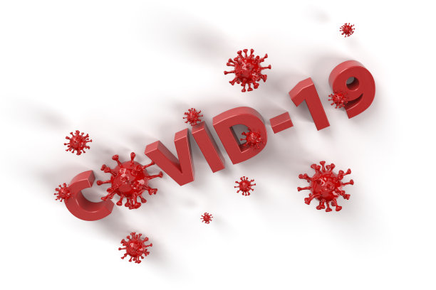 带有病毒细胞的COVID-19红色单词(剪切路径)图片下载