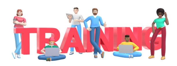 白底文字训练。一群拥有笔记本电脑，平板电脑和手机的年轻跨文化成功人士。横横幅卡通人物及网站标语。3 d渲染。图片下载