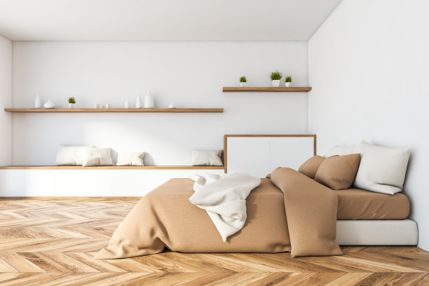 白色的主卧室内部有架子图片下载