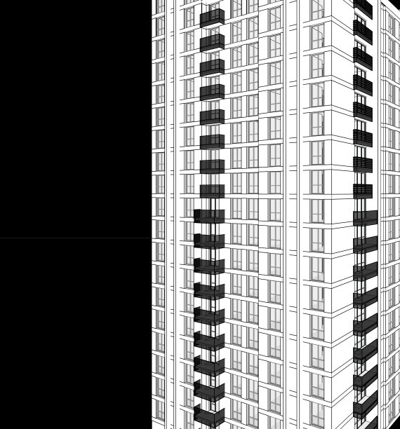 一个住宅建筑立面的抽象三维插图。图片下载