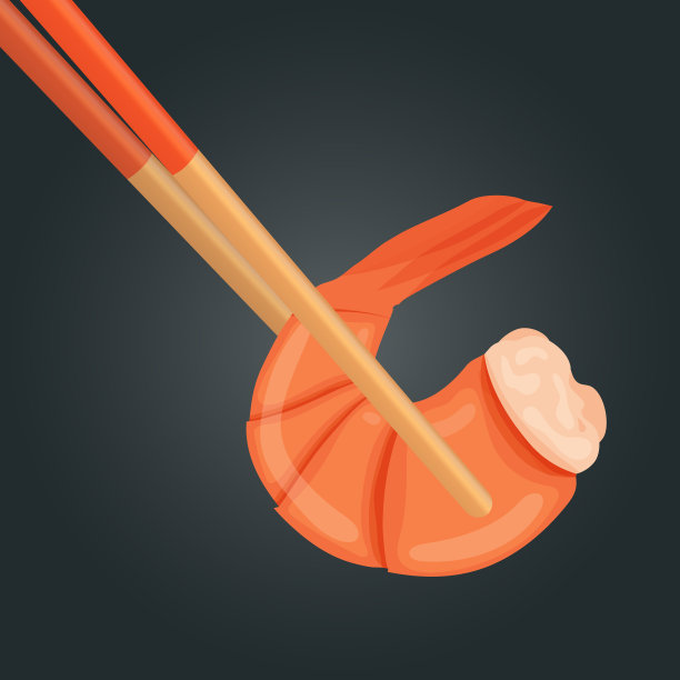 用筷子煮虾。煮熟的虎虾。虾孤立在黑暗的背景。矢量插图。图片下载