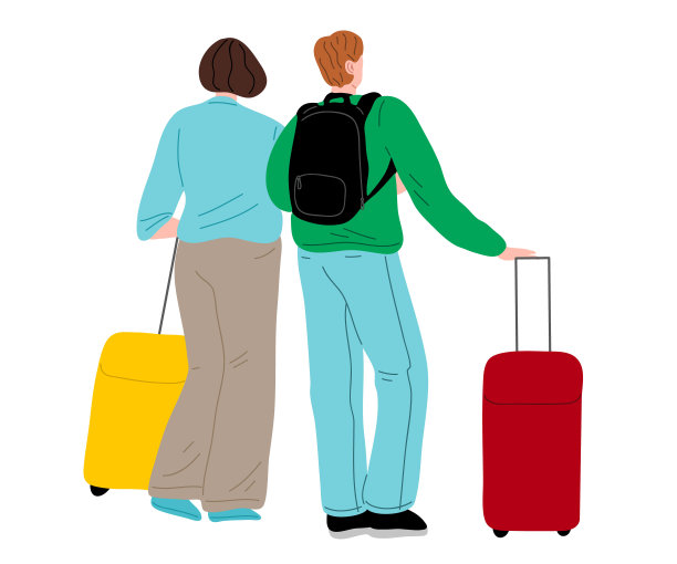 一男一女，提着旅行箱。矢量插图在平面卡通风格图片下载