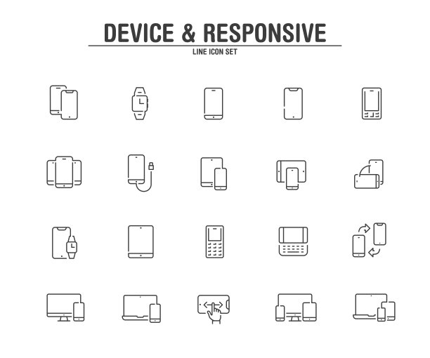 设备和响应线图标。矢量插图像素完美的白色背景。图片下载