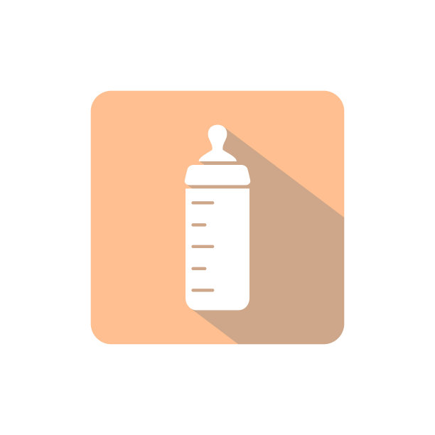 婴儿喂养瓶矢量平面橙色图标与阴影图片下载