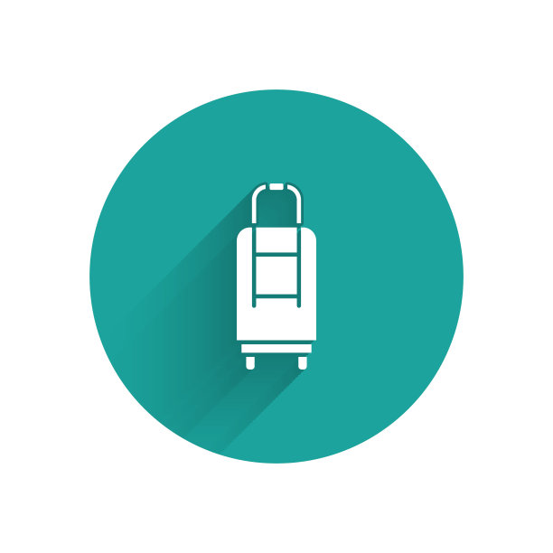 白色旅行箱旅行图标孤立与长影子。旅行的行李的迹象。旅行的行李图标。绿色圆圈按钮。矢量图图片下载