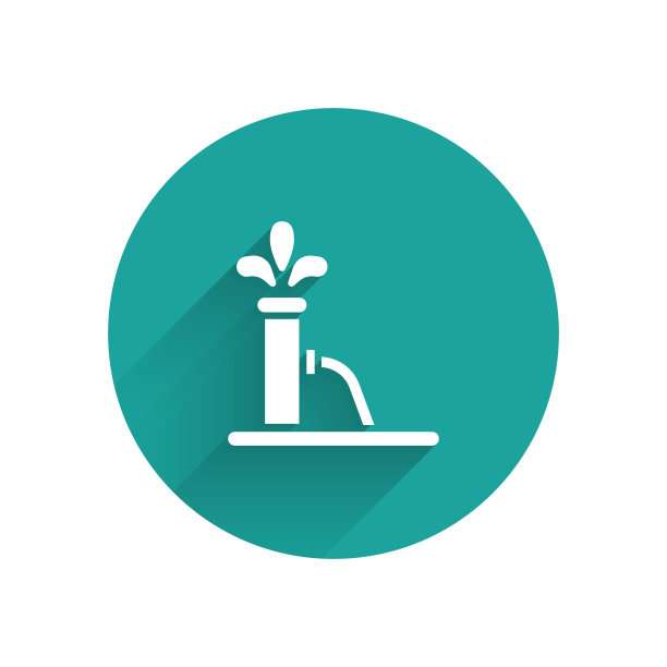 白色油泵或油泵插孔图标与长阴影隔离。石油钻塔。绿色圆圈按钮。矢量图图片下载