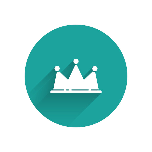 白色皇冠图标孤立与长影子。绿色圆圈按钮。矢量图图片下载