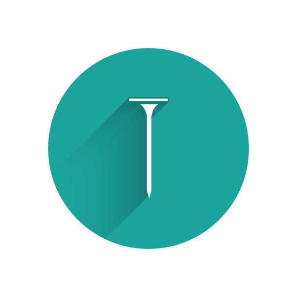 白色金属指甲图标孤立与长阴影。绿色圆圈按钮。矢量图图片下载