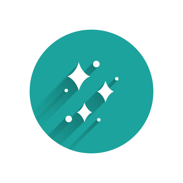 白色闪耀的星星与魔法闪烁粒子图标孤立与长影子。神奇的圣诞装饰。绿色圆圈按钮。矢量图图片下载