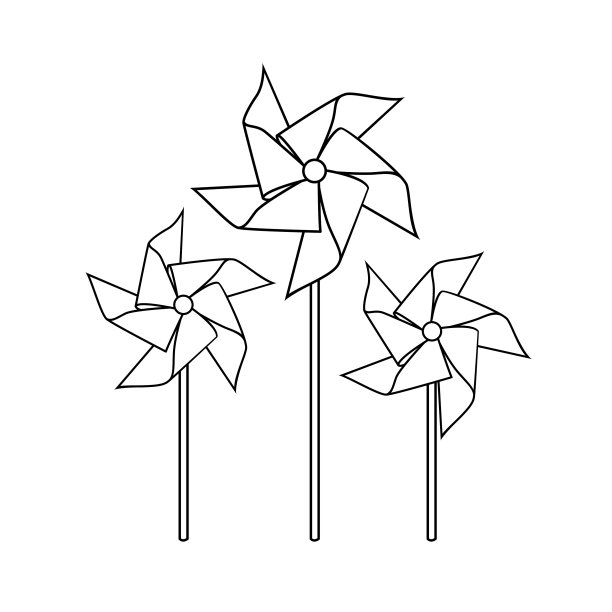 矢量插图的风车孤立在白色背景儿童着色书。图片下载