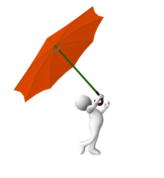 拿着雨伞的白色3D人物快乐行走保护隔离 - 3D渲染图片下载