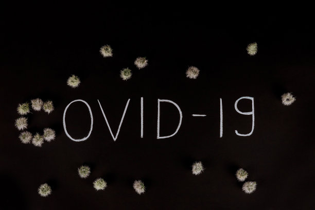 用粉笔在黑板上写下covid-19的文字。图片下载