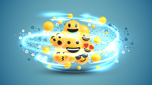 不同的黄色表情和气泡与轻漩涡，网络，矢量插图图片下载