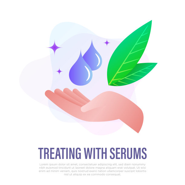 血清护肤治疗。两滴水滴落在手里。梯度图标。精油、胶原蛋白、透明质酸血清。矢量插图。图片下载
