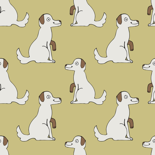 无缝图案与卡通涂鸦直线坐狗。动物的背景。矢量插图。素材图片