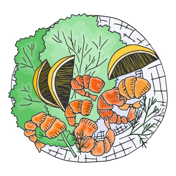 虾，海鲜，虾，沙拉。画素描图片下载