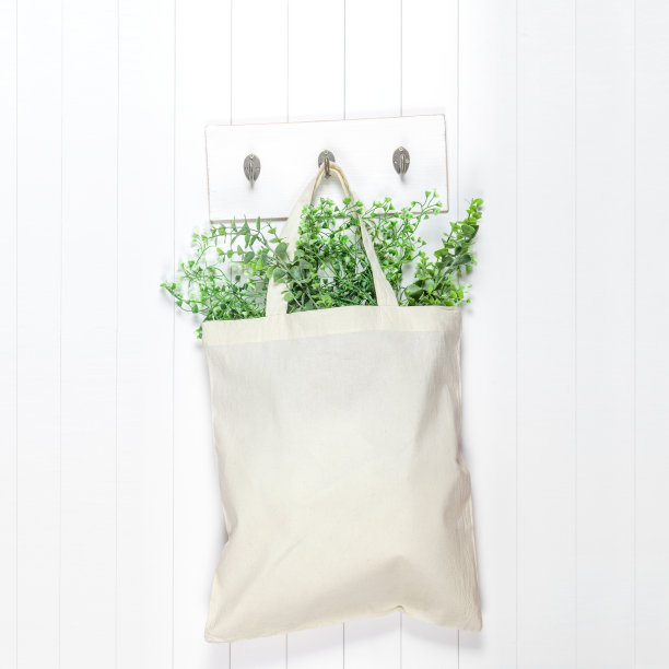 在浅色的背景上模仿绿色的布袋图片下载