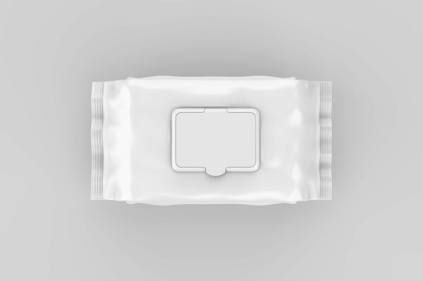 空白湿纸巾包装的品牌，3d渲染插图。图片下载