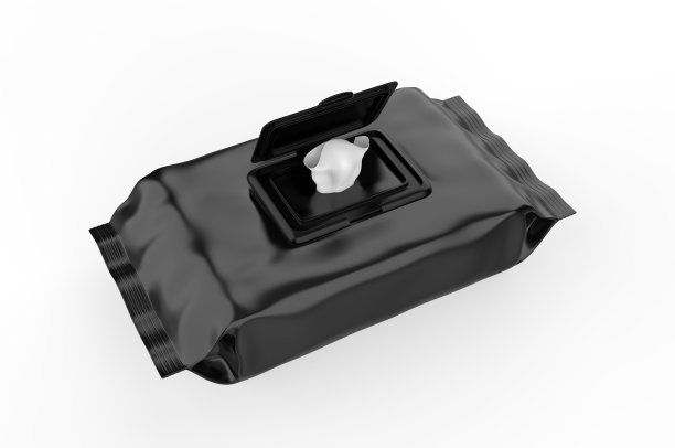 空白湿纸巾包装的品牌，3d渲染插图。图片下载