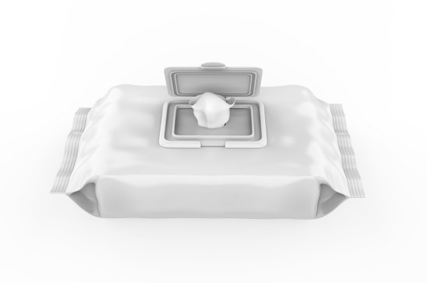 空白湿纸巾包装的品牌，3d渲染插图。图片下载