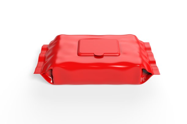 空白湿纸巾包装的品牌，3d渲染插图。图片下载