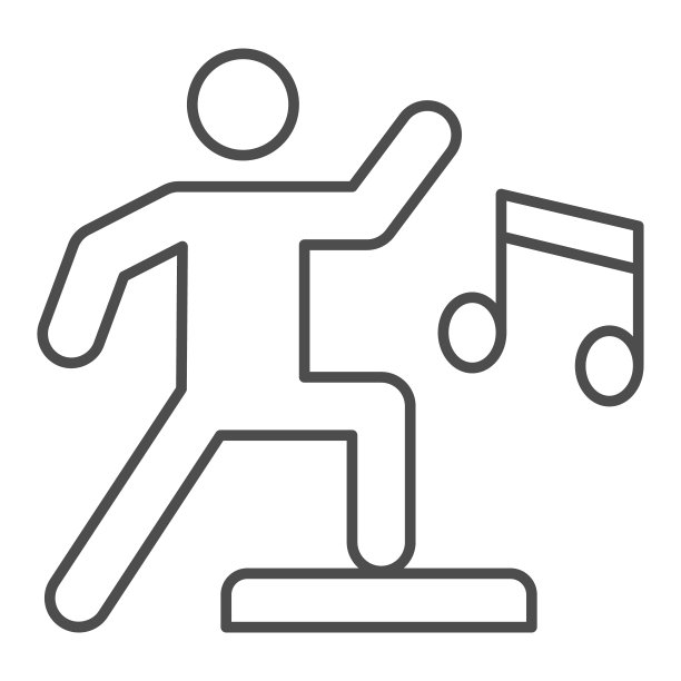 运动踏步训练线和立体图标。健身馆运动用音乐符号，轮廓风格象形文字上白底。健康生活方式标志的移动概念和网页设计。矢量图形。图片下载