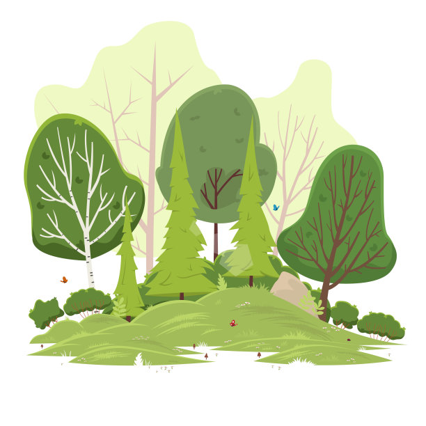 景观:夏季绿色森林和蓝天。图片下载