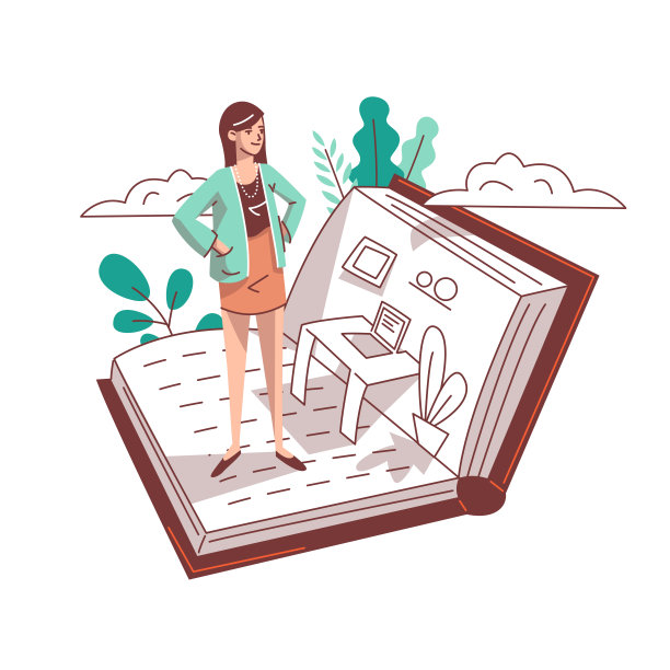 一个女人站在一本打开的书里。图片下载