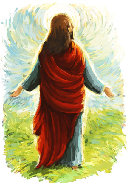 以羔羊安抚耶稣弥赛亚，以自然为背景的复活-插图图片下载