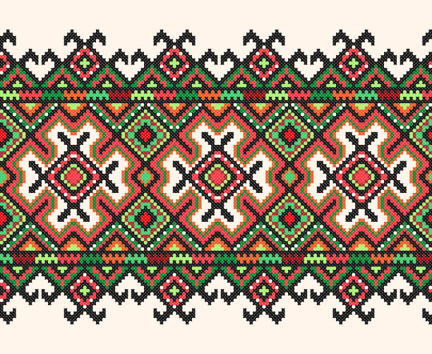 绣花好像老乌族手工挑花图案。带有装饰的乌克兰毛巾，称为rushnyk，在向量图片下载