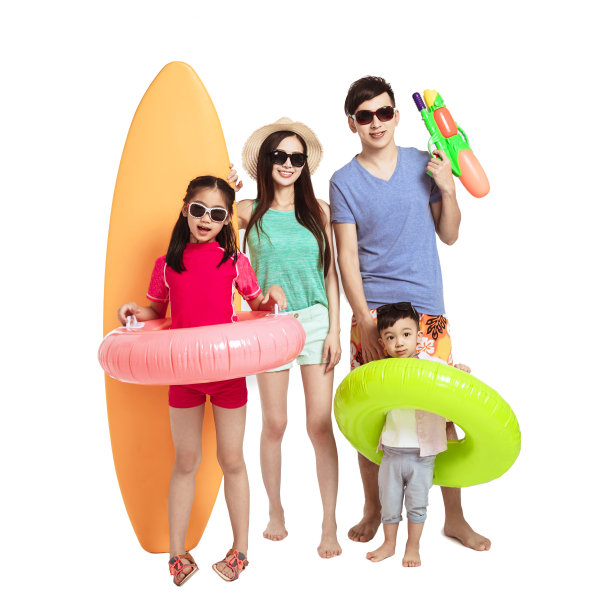 幸福的一家人享受夏季假期（白色背景）图片下载