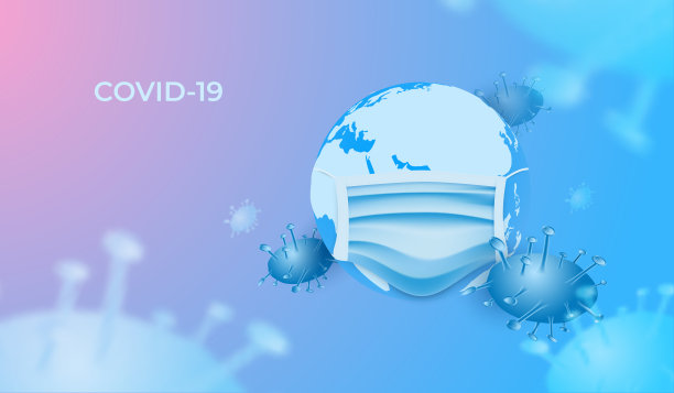 COVID-19在世界各地传播感染。用口罩防止接地。矢量图图片下载