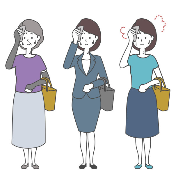 高温下出汗的人群矢量图(老年女性、女员工、便衣女性)图片下载