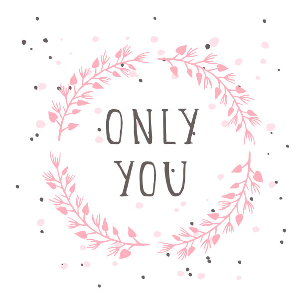 矢量手绘插图的文字只有你和花的圆形框架。图片下载