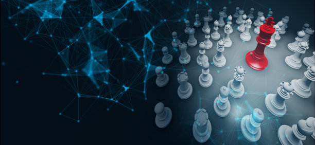 商业象棋战略构想概念3d渲染象棋与连接虚拟线连接未来的技术创意构想图片下载