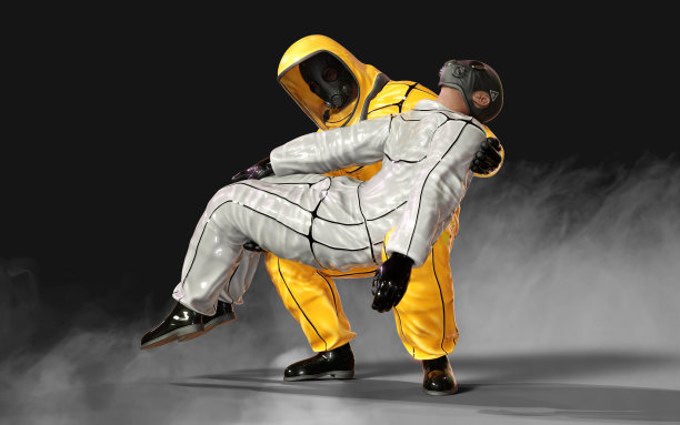 3d插图的人，穿着防病毒的生物危害服，有剪枝路径。图片下载