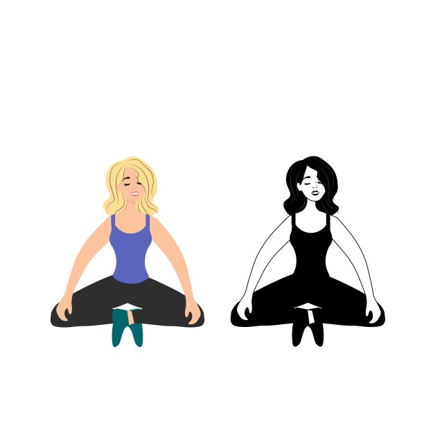 女性瑜伽。年轻的女孩放松在莲花位置孤立在白色的背景。瑜伽的练习，体式。女人喜欢运动。乐观的人。股票矢量图图片下载