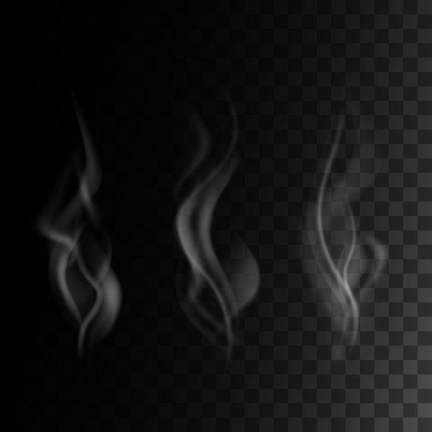 真实的烟雾设置隔离在透明的黑色背景。矢量图图片下载