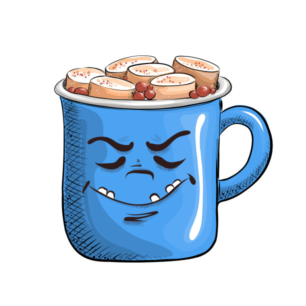 一杯咖啡，一张甜甜的脸，里面装满了热饮和棉花糖。图片下载